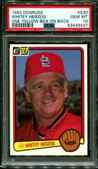 Whitey Herzog [One Yellow Box on Back] #530 Baseball Cards 1983 Donruss Prices