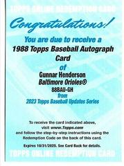 Gunnar Henderson #88BAU-GH Baseball Cards 2023 Topps Update 1988 Autographs Prices