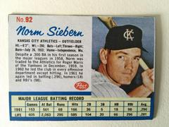 Norm Siebern [Hand Cut] #92 Baseball Cards 1962 Post Cereal Prices