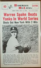 Warren Spahn Baseball Cards 1960 NU Card Baseball Hi Lites Prices