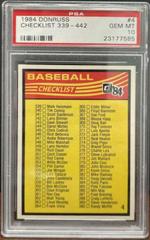 Checklist 339-442 #4 Baseball Cards 1984 Donruss Prices
