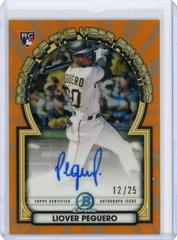 Liover Peguero [Orange] Baseball Cards 2023 Bowman Chrome Rookie of the Year Favorites Autographs Prices