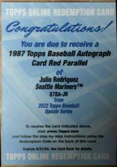 Julio Rodriguez [Red] #87BA-JR Baseball Cards 2022 Topps Update 1987 Autographs Prices