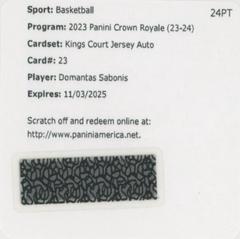 Domantas Sabonis #23 Basketball Cards 2023 Panini Crown Royale Kings Court Jersey Auto Prices