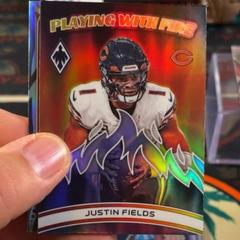 Justin Fields [Silver Seismic] #PWF-10 Football Cards 2023 Panini Phoenix Playing with Fire Prices