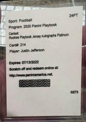 Justin Jefferson [Jersey Autograph Platinum] #214 Football Cards 2020 Panini Playbook Prices