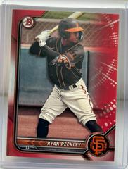 Ryan Reckley [Red] #BD-108 Baseball Cards 2022 Bowman Draft Prices