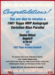 Shohei Ohtani [Blue] #61TM-SO Baseball Cards 2022 Topps Archives 1961 MVP Autographs Prices