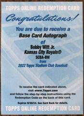 Bobby Witt Jr. Baseball Cards 2022 Stadium Club Autographs Prices