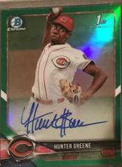 Hunter Greene [Green Refractor] #CPA-HG Baseball Cards 2018 Bowman Chrome Prospects Autographs Prices