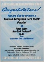 Aaron Judge [Black] #FA-AJ Baseball Cards 2022 Topps Gold Label Framed Autographs Prices