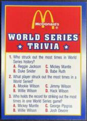 World Series Trivia #4 Baseball Cards 1990 Score McDonald's Prices