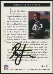 Ronnie Lott #8 Football Cards 1992 Pro Line Profiles Autographs Prices