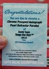 Xavier Isaac [Pearl] #CPA-XI Baseball Cards 2023 Bowman Chrome Prospect Autographs Prices