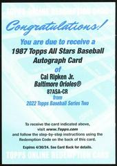 Cal Ripken Jr. #87ASA-CR Baseball Cards 2022 Topps 1987 All Stars Autographs Prices