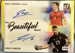 Pau Torres, Unai Simon [Gold] Soccer Cards 2022 Panini Donruss Beautiful Game Dual Autographs Prices