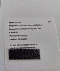 Deuce Vaughn [Red] #RPA-42 Football Cards 2023 Panini Plates and Patches Rookie Patch Autographs Prices
