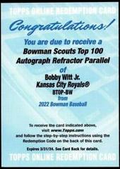 Bobby Witt Jr. [Refractor] Baseball Cards 2022 Bowman Chrome Rookie Autographs Prices