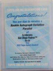 CJ Abrams #RA-CA Baseball Cards 2022 Topps Gallery Rookie Autographs Prices