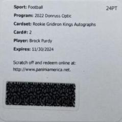 Brock Purdy [Autograph] #RGK-2 Football Cards 2022 Panini Donruss Optic Rookie Gridiron Kings Prices