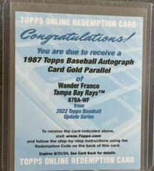 Wander Franco [Gold] #87BA-WF Baseball Cards 2022 Topps Update 1987 Autographs Prices