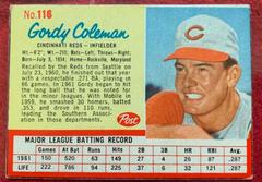 Gordy Coleman [Hand Cut] #116 Baseball Cards 1962 Post Cereal Prices