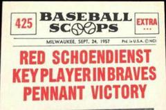 Red Schoendienst [Key Player in Braves] #425 Baseball Cards 1961 NU Card Scoops Prices