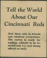Tell the World About the Baseball Cards 1940 Cincinnati Reds Team Issue Prices