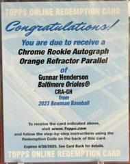 Gunnar Henderson [Orange] #CRA-GH Baseball Cards 2023 Bowman Chrome Rookie Autographs Prices