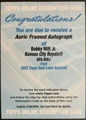 Bobby Witt Jr. Baseball Cards 2022 Topps Gold Label Auric Framed Autographs Prices