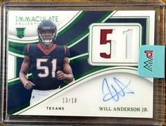 Will Anderson Jr. [Emerald] #40 Football Cards 2023 Panini Immaculate Numbers Rookie Patch Autograph Prices