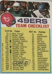 San Francisco 49ers Football Cards 1973 Topps Team Checklists Prices