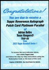 Adrian Beltre [Platinum] Baseball Cards 2023 Topps Series 1 Reverence Autograph Patch Prices