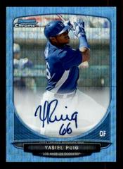 Yasiel Puig [Blue Wave Refractor] Baseball Cards 2013 Bowman Chrome Prospect Autograph Prices
