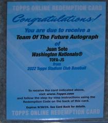 Juan Soto #TOFA-JS Baseball Cards 2022 Stadium Club Team of the Future Autographs Prices