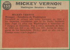 Mickey Vernon #152 Baseball Cards 1962 Venezuela Topps Prices