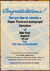 Mike Trout #TPC-MT Baseball Cards 2022 Topps Archives Postcards Autographs Prices