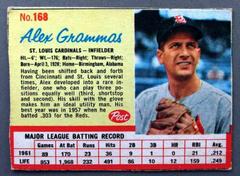 Alex Grammas [Hand Cut] #168 Baseball Cards 1962 Post Cereal Prices