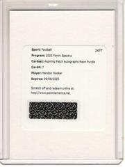 Hendon Hooker [Neon Purple] #7 Football Cards 2023 Panini Spectra Aspiring Patch Autograph Prices