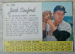 Jack Sanford [Hand Cut] #141 Baseball Cards 1962 Jell O Prices
