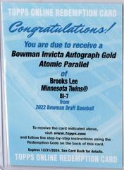 Brooks Lee [Autograph Gold Atomic] #BI-7 Baseball Cards 2022 Bowman Draft Invicta Prices