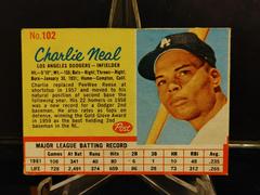 Charlie Neal [Hand Cut] #102 Baseball Cards 1962 Post Cereal Prices