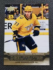 Luke Evangelista [Gold] #DD-3 Hockey Cards 2023 Upper Deck Debut Dates Prices