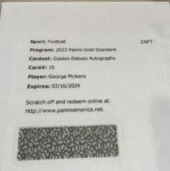 George Pickens #GDA-GPI Football Cards 2022 Panini Gold Standard Golden Debuts Autographs Prices