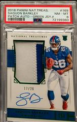 Saquon Barkley [Green Jersey Number] Football Cards 2018 National Treasures Patch Autograph Prices