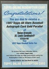 Nolan Arenado [Gold] Baseball Cards 2022 Topps 1987 All Stars Autographs Prices