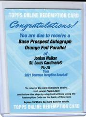 Jordan Walker [Orange] #PA-JW Baseball Cards 2021 Bowman Inception Autographs Prices