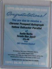 Austin Martin [Yellow Refractor] #CPA-AM Baseball Cards 2021 Bowman Chrome Prospect Autographs Prices