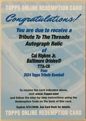 Cal Ripken Jr. Baseball Cards 2024 Topps Tribute Threads Autograph Relic Prices