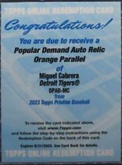 Miguel Cabrera [Orange] Baseball Cards 2023 Topps Pristine Popular Demand Autograph Relic Prices